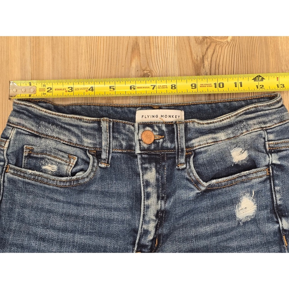 Flying Monkey High Rise Super Flare Distressed Stretch Jeans 26 Medium Wash - Picture 5 of 8